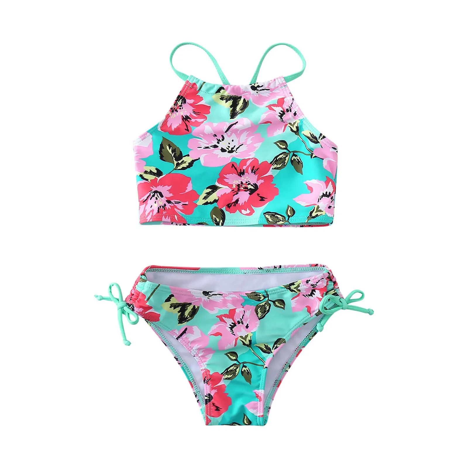 

7~14Years Summer Girls swimsuit Floral printed Girls swimwear Two pieces Children swimwear Kids Beach wear Biquini Infantil