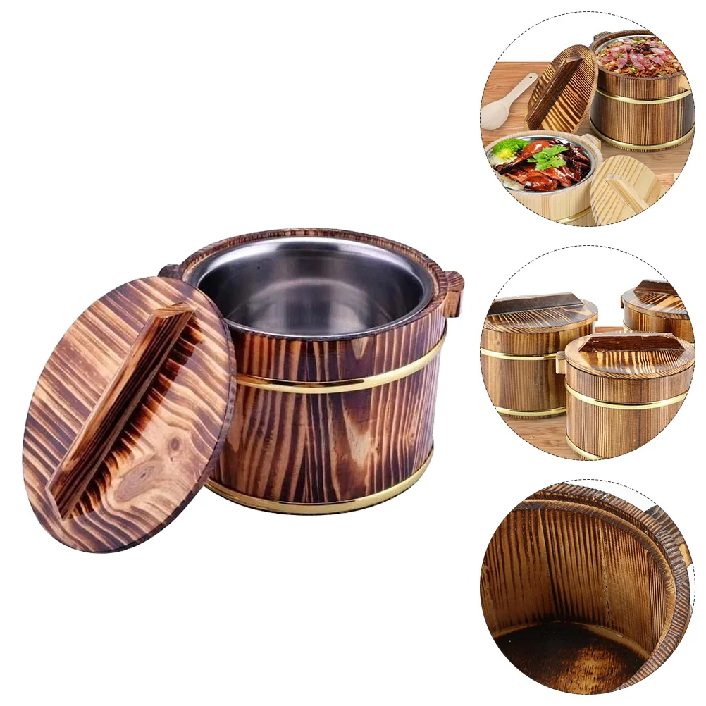 

Cask Rice Practical Wooden Barrel Food Containers Unique Meat Bucket Durable Vegetable Tofu Go with Lids Household
