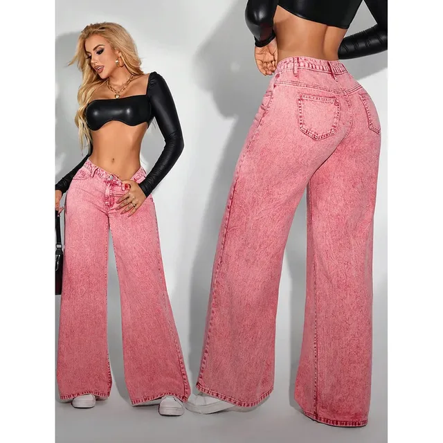 2025 Women Jeans Denim Wide Leg Pants Vintage Straight Trousers Distressed Washed Pockets High Waist Streetwear Floor Length 1