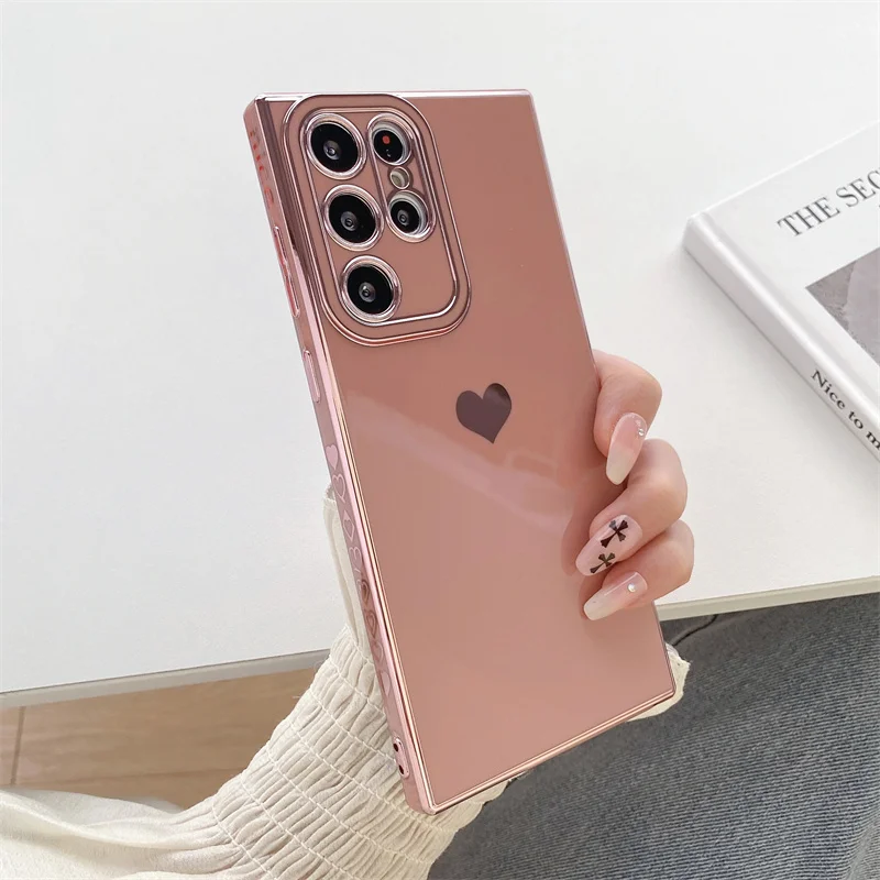 Coque de téléphone plaquée cœur d'amour pour Samsung Galaxy S25 S24 S23 S22 S21 Plus Ultra S20 FE Silicone souple TPU antichoc couverture arrière_voghion.com