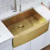 Gold Stainless Steel Farmhouse Kitchen Sink 33 Inch Single Bowl Brushed Brass Apron Front Durable 304 Material Scratch Resistant 2