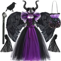 Maleficent Neck Dress Girls Halloween Theme Cosplay