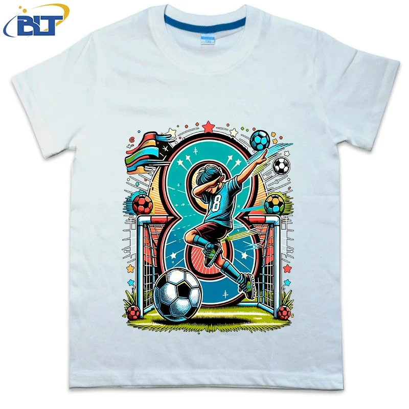 8-year-old kids birthday T-shirt summer children's cotton short-sleeved personality top dab gesture football fan boy gift 2