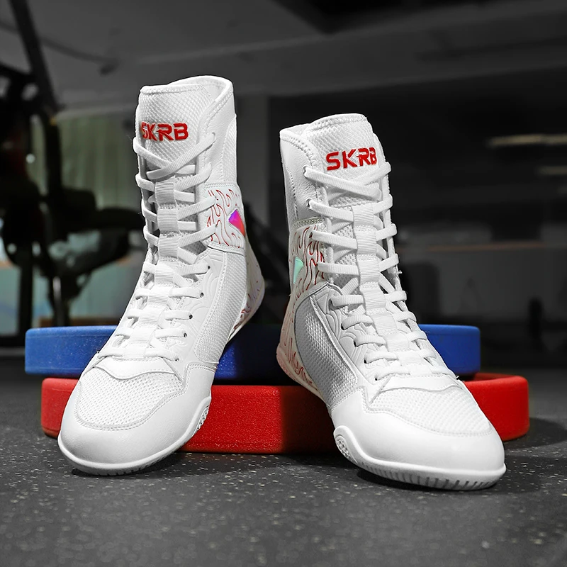 Competition Training Boxing Shoes Professional High Top Sports Shoes for Men and Women Lightweight Breathable Wrestling