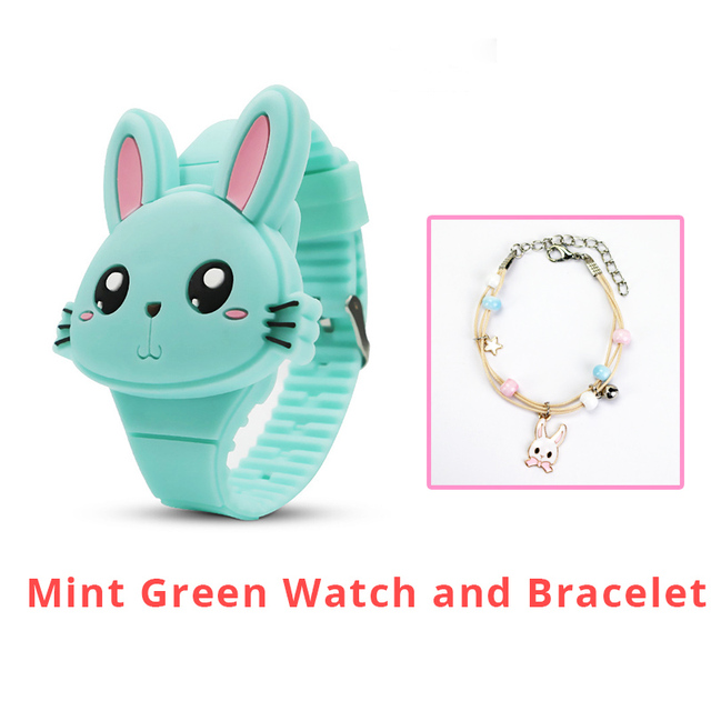 Rabbit Girls Watches with Bracelet Flip Cover Rubber Led Digital Kids Watch Child Clock Relogio Infantil Menino