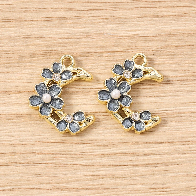 5 Stück 15 x 18 mm niedliche Emaille-Blumen-Mond-Anhänger für die Schmuckherstellung, Ohrringe, Halsketten, Armbänder, Zubehör, DIY-Geschenke – Detail 7