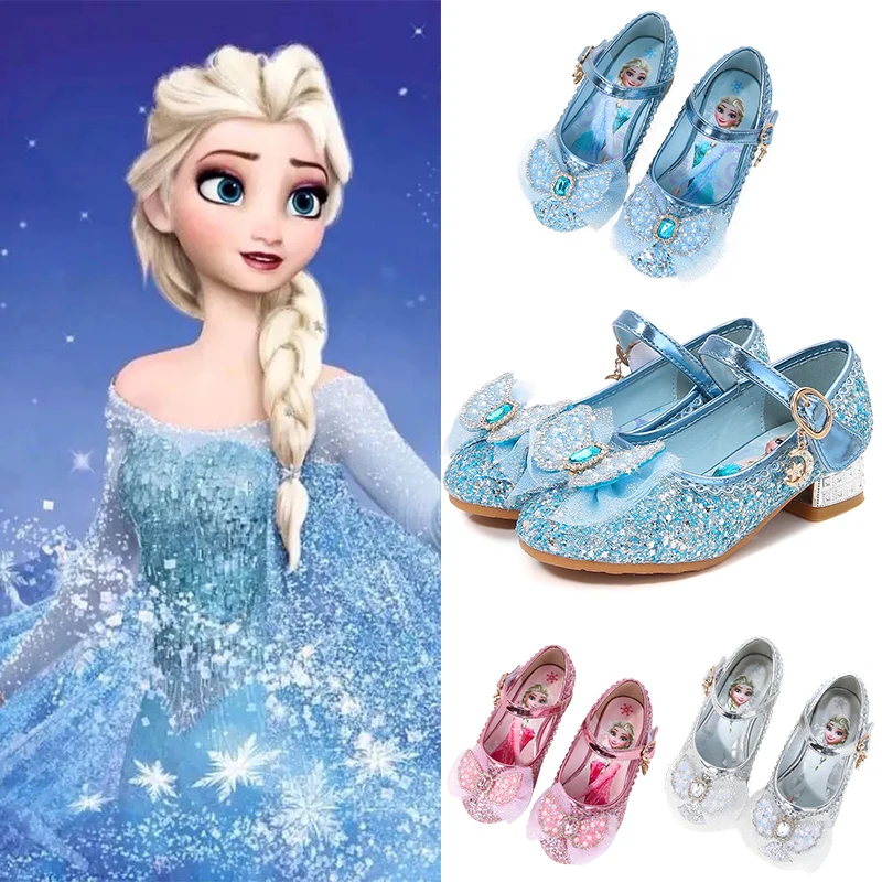 Shiny Frozen Princess Elsa Shoes para meninas, sapatos de salto alto, crianças, bebê, Natal, Cosplay, Masquerade, Birthday Party, sandálias