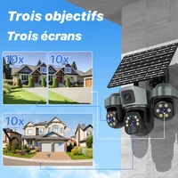 Caméra de surveillance solaire Wonsdar V380 4G à trois objectifs, caméras sans fil à batterie, vision nocturne, charge solaire, moniteur vidéo de sécurité extérieur 4