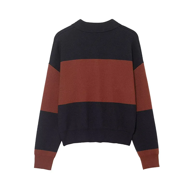 Chic Autumn Knitted Pullover Women Vintage Stripe Sweater Fashion Casual Long Sleeve Female Elegant Knitwear Top