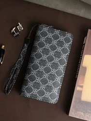 Men's Premium PU Leather Wallet with Detachable Wrist Strap and Metal Hardware (Black)