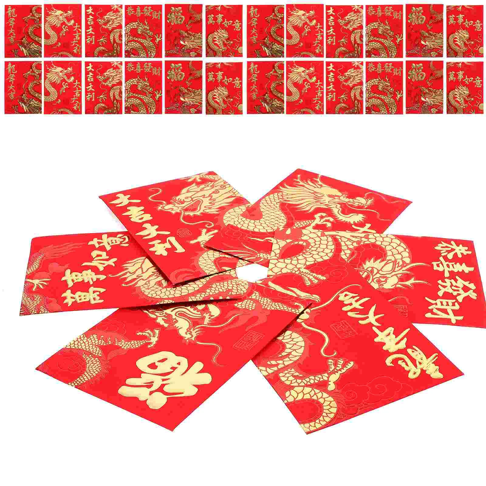 

60 Pcs New Year 2024 Zodiac Chinese Red Envelopes Packet Packet Bag For Year's Paper Money Storage Luck Packets