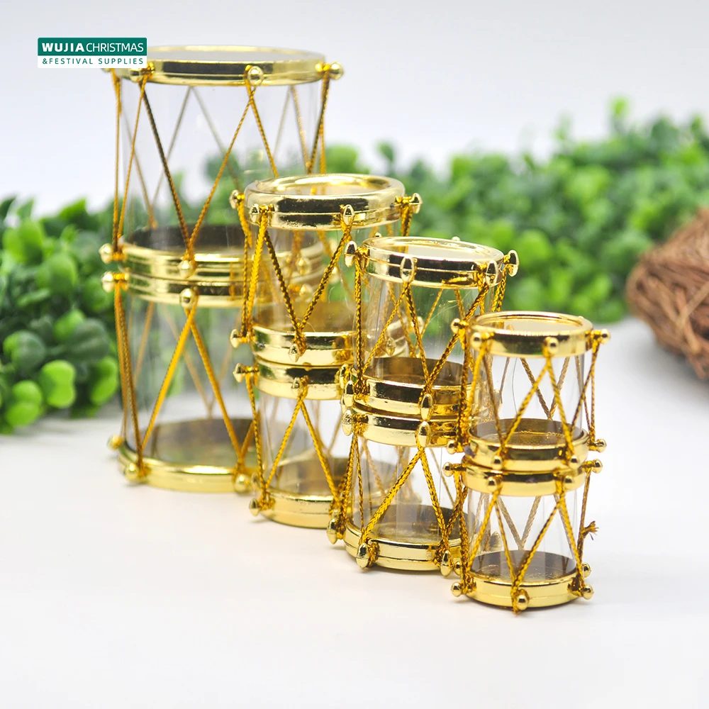 Golden Transparent Small Drum Pendants 6/12pcs for Christmas Tree Hanging Ornaments Wedding Party Noel Gifts Home Decor Navidad