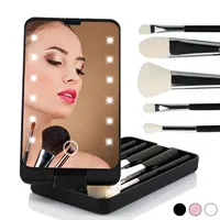 New 5pcs Travel Makeup Brush Set With Led Light Mirror Case  Rechargable Folding Makeup Mirror Storage Box For Beauty Tool 1