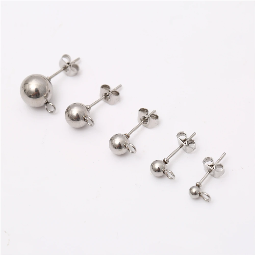 

50Pcs/Lot Stainless Steel Pin With Backs Findings Stud Earring Basic Pins Stoppers Connector For DIY Jewelry Making Supplies