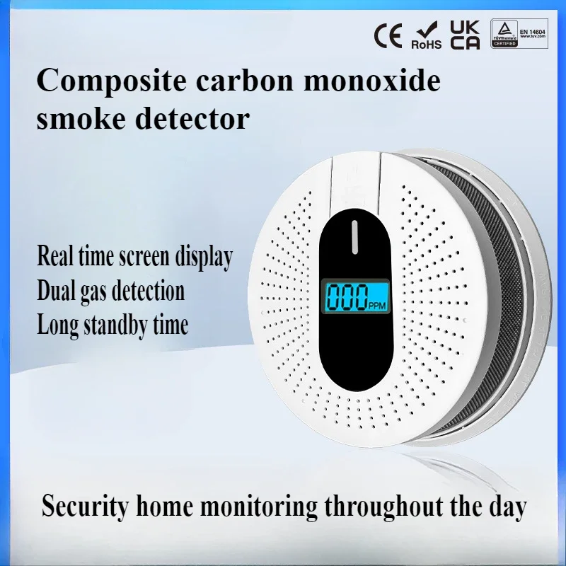 2-in-1 Carbon Monoxide Smoke Fire Detector Household Multifunctional Screen Display Alarm Gas Leak Prevention Alarm