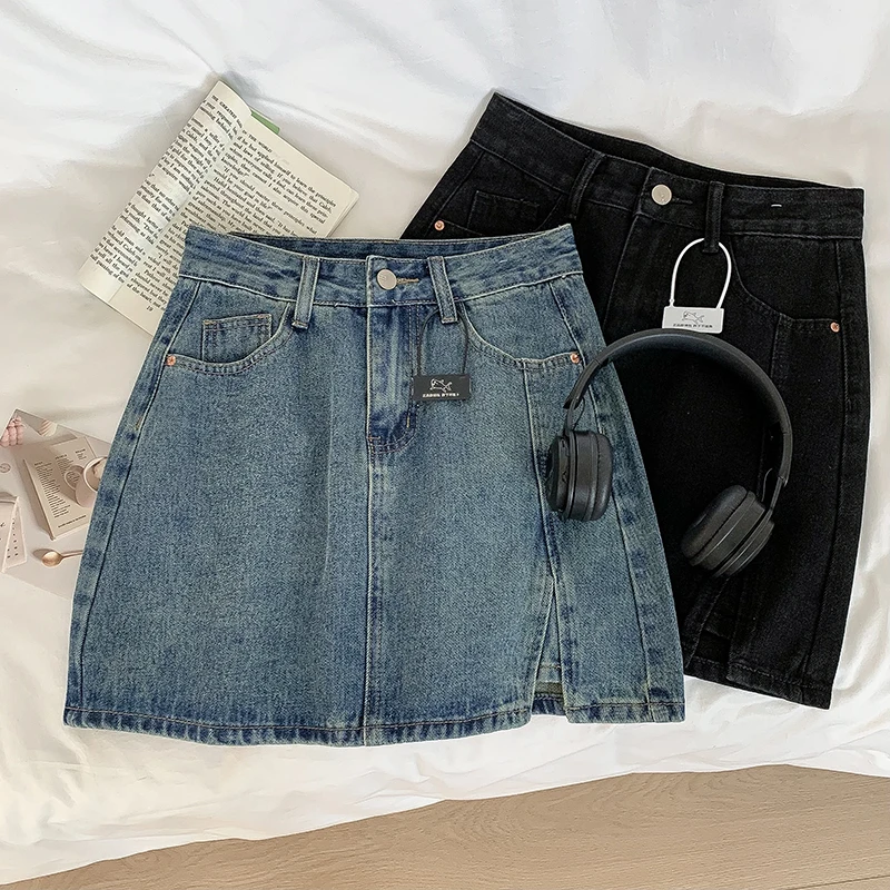 Y2k Denim Mini Skirts For Women Korean Style Summer 2023 Sexy Female Wide Leg Jeans Skirt Casual Vintage Blue Black High Quality