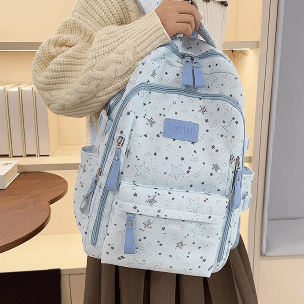 Cute Print Star Backpack Lightweight Large Capacity Nylon Backpack College Style Cloth Students School Bag Daily 4