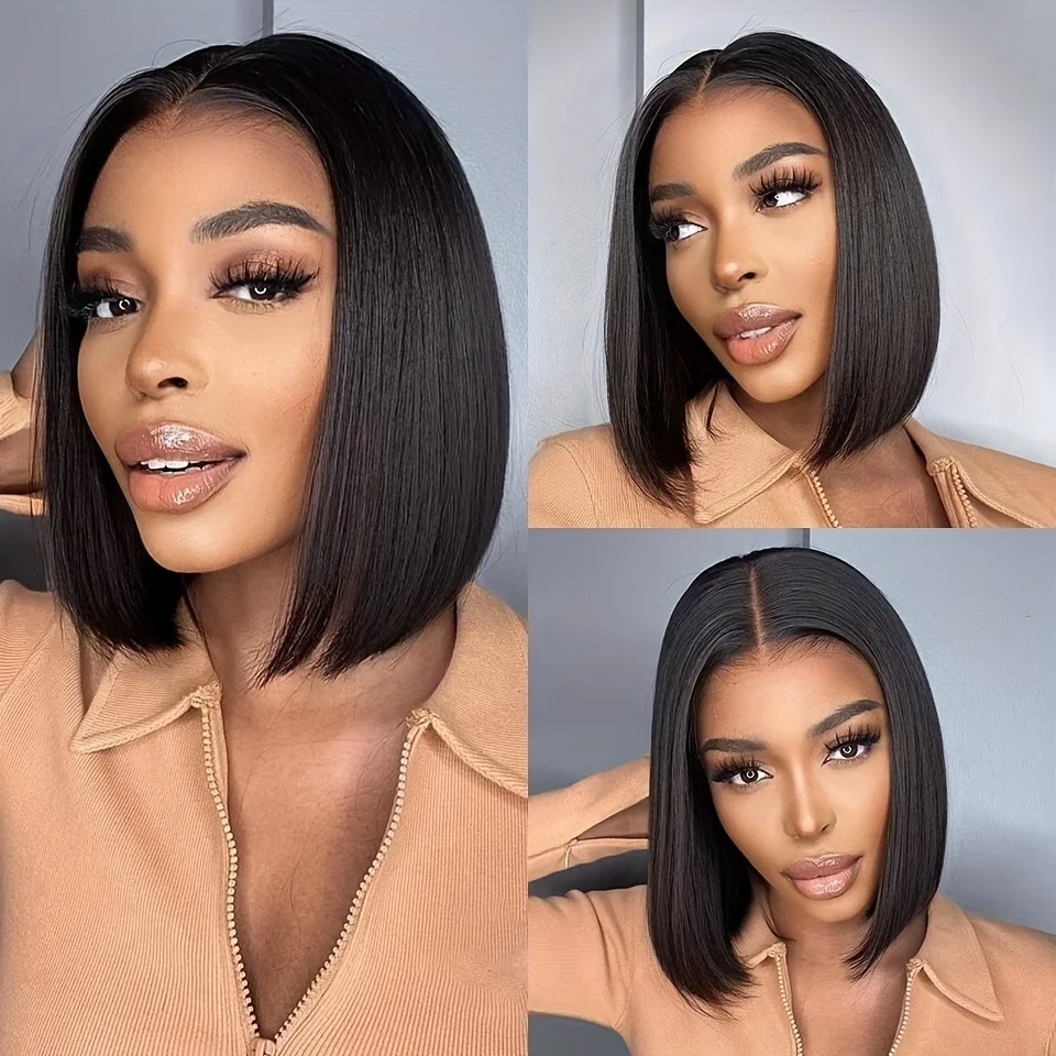 250% Human Hair Wigs Brazilian Remy Bone Straight Short Bob Wig For Women 14 Inch 13x6 Straight Lace Frontal Bob Wig Pre Plucked 2