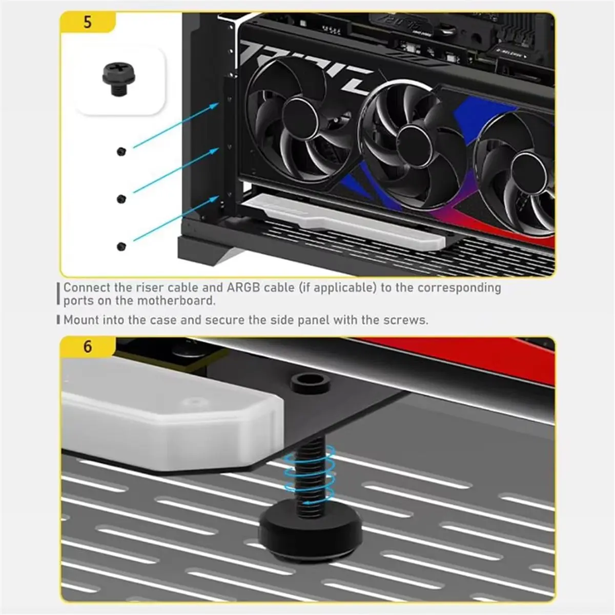 A14M 수직 GPU 장착 브래킷(PCI-E 4.0 X16 라이저 케이블 포함) 비디오 카드 지원 키트 90도 직각 블랙