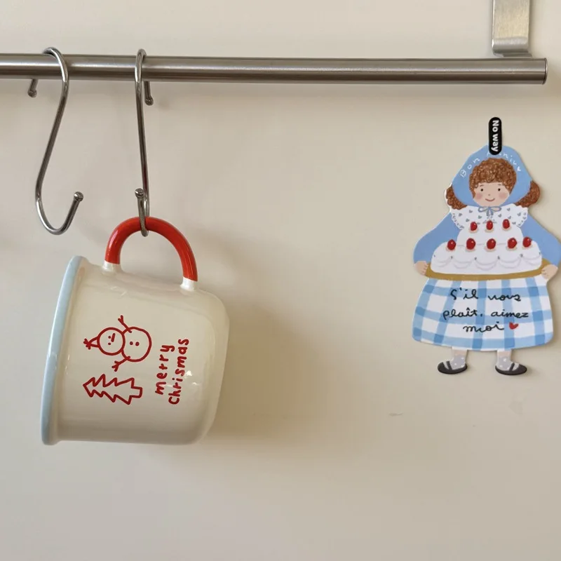 Ins Style Winter Snowman Ceramic Mug Breakfast Milk Cup Couple Commemorative Cute Pattern Creative Suitable for Giving Friends