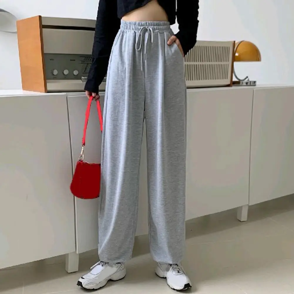 Trendy Women Sports Trousers Elastic Waist Skin-touch Pure Color Ankle Tied Sweatpants Temperament Women Pants Clothes