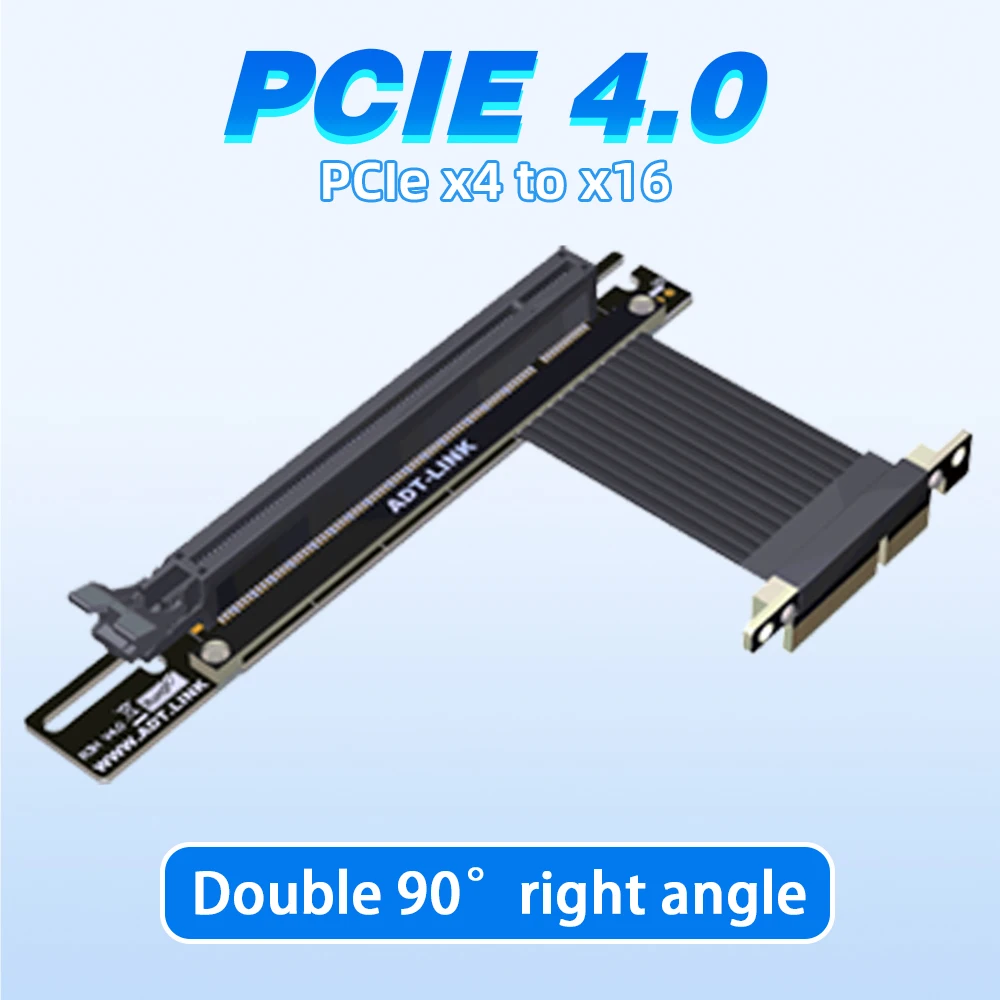 

Dual 90 Degree Right Angle PCIe 4.0 X4 To X16 Extension Cable R23SL-TL 64G/bps PCI Express 3.0 4x 16x Riser Card Ribbon Extender