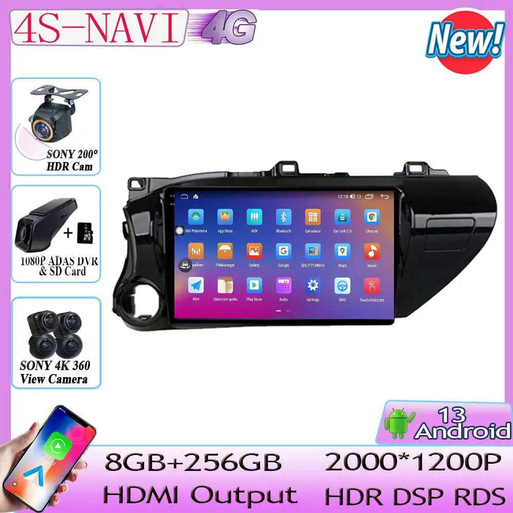 

7862 CPU Android13 For Toyota Hilux Pick Up AN120 LHD 2015 2016 2017 2018 Car Radio multimedia player navigation GPS No 2din DVD