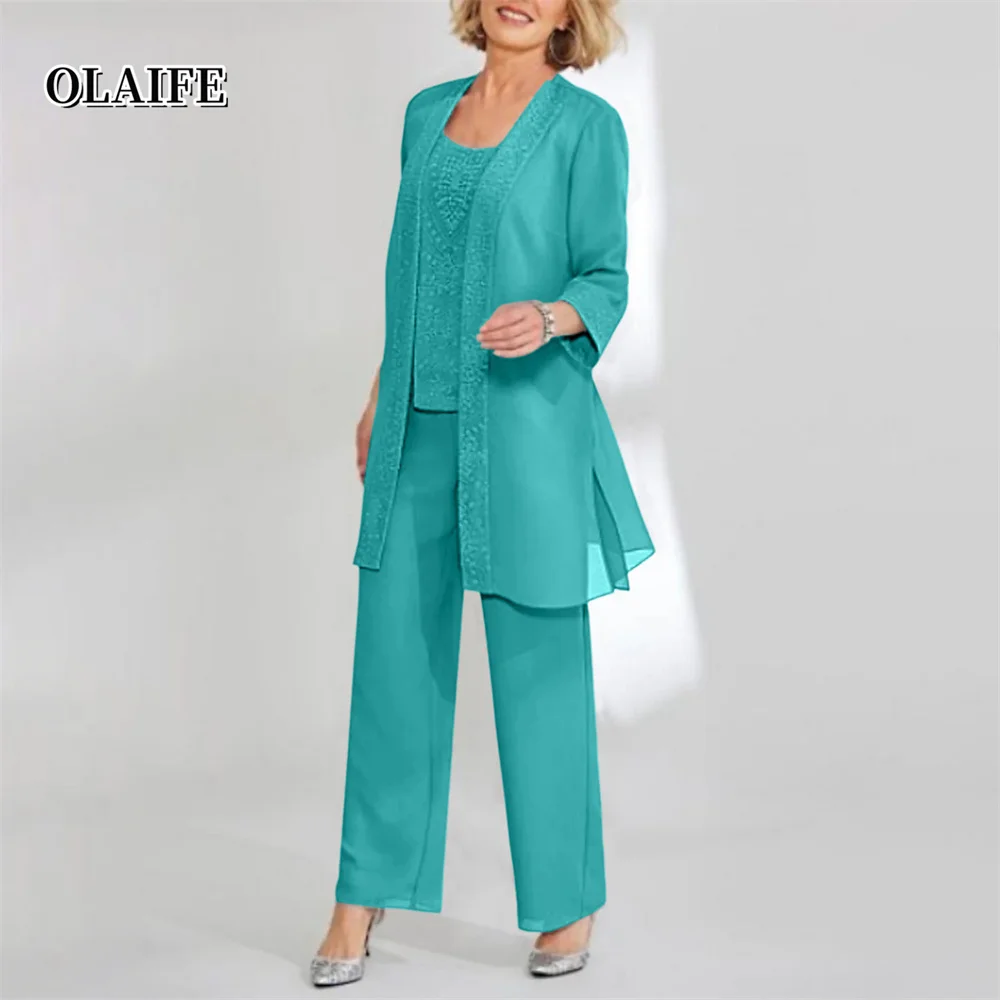 Mother Bride Dresses Chiffon Pantsuits with Jacket