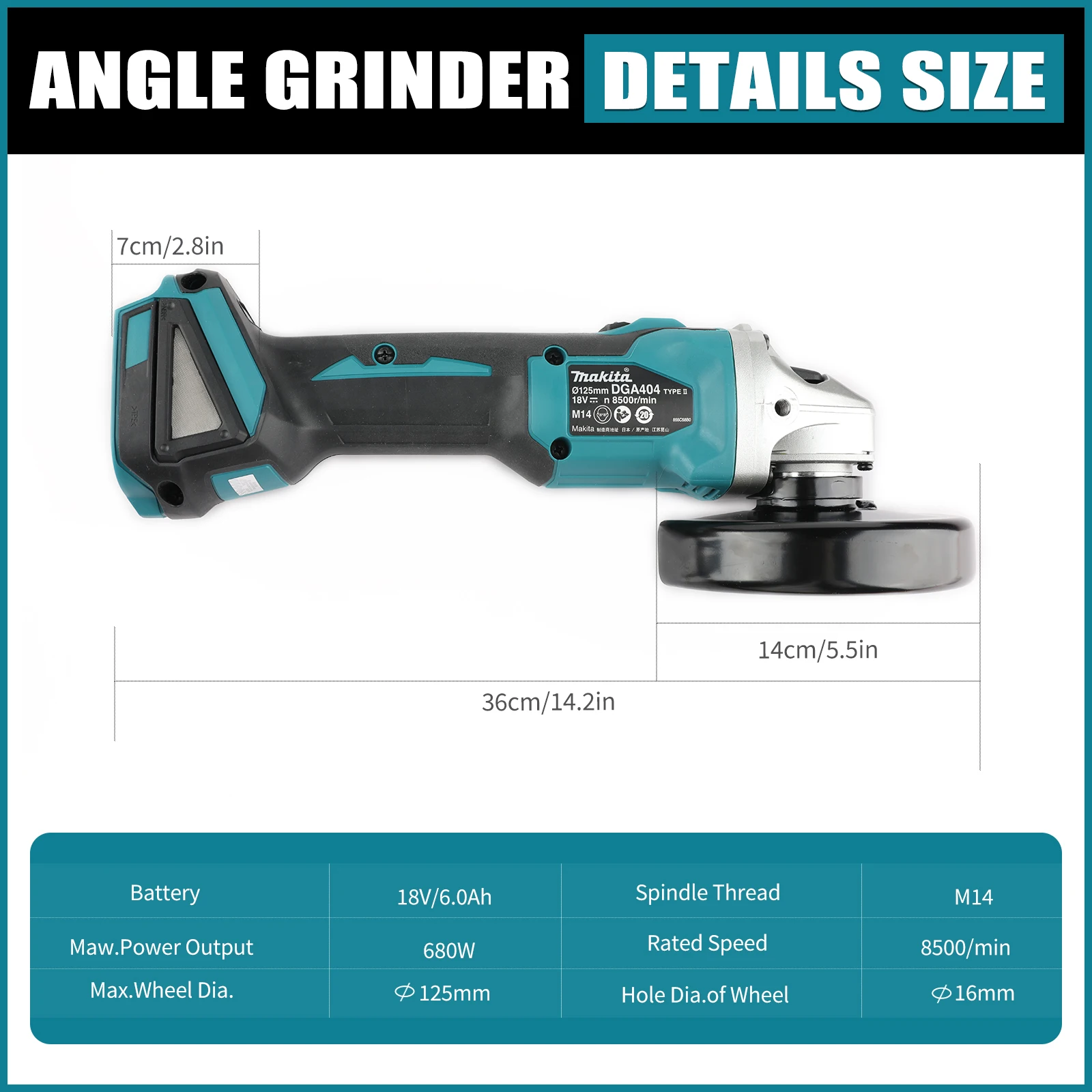 Angle Grinder Makita Cordless 18V Variable Speed