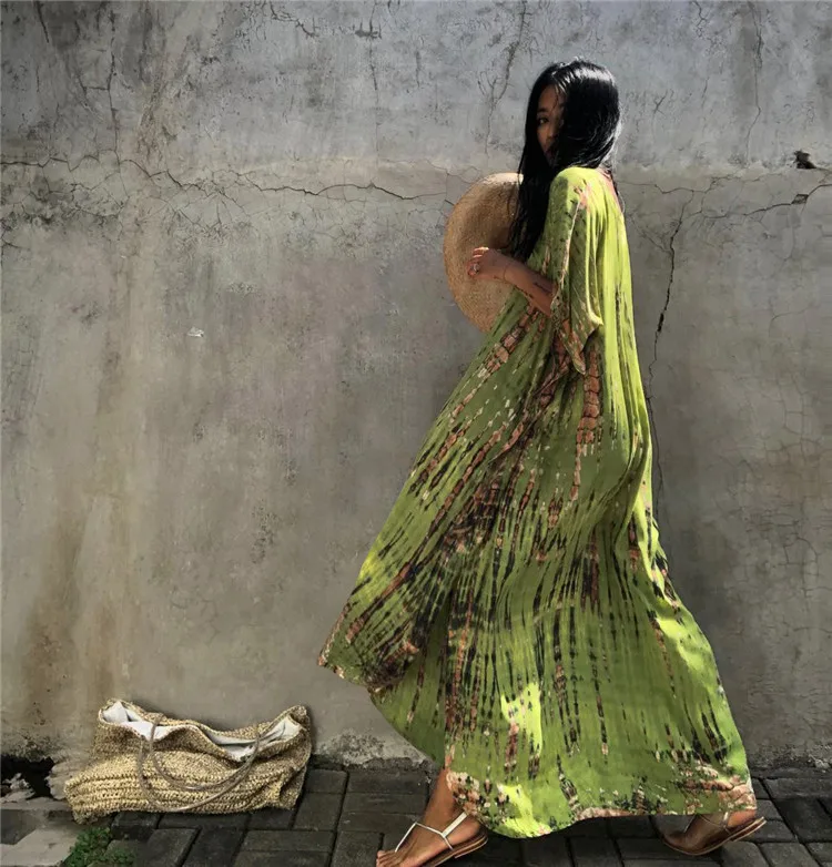 Fashion Casual Striped Print Long Dresses Women Bohemian V-neck Bat Sleeve Loose Slit Beach Dress Summer New Beachwear Vestidos 169 Fashion Casual Striped Print Long Dresses Women Bohemian V-neck Bat Sleeve Loose Slit Beach Dress Summer New Beachwear Vestidos