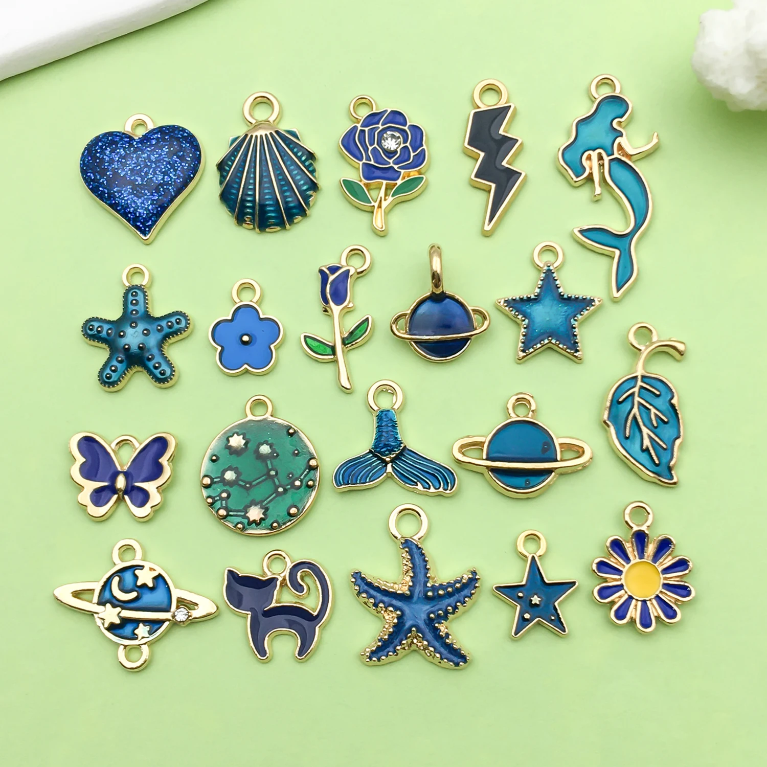 Enamel Charms 20pcs Alloy Star Flowers Heart Pendants For DIY Bracelet Necklace Jewelry Making Accessories