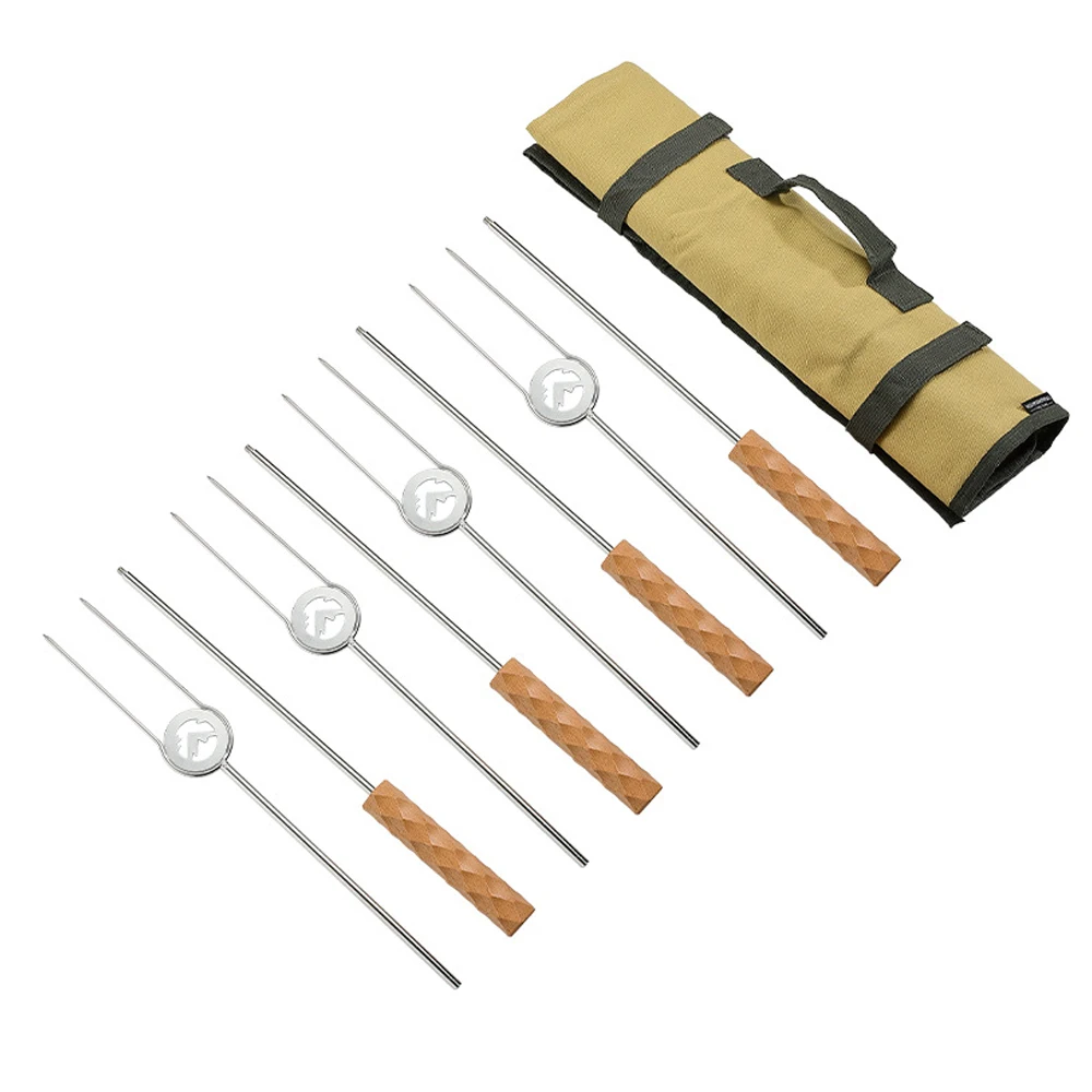 

CAMPINGMOON Roasting Forks With Storage Bag Outdoor Camping Picnic BBQ Skewers Scaldproof Heat Insulation Barbecue Food Fork Set