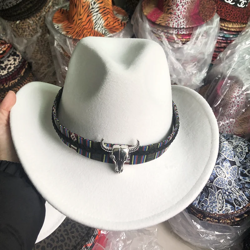 White Cowboy Hat New Jazz Top Cowboy Head Accessories Cowboy Hat Felt Hat New Men's and Women's Outdoor Hat Knight Hat
