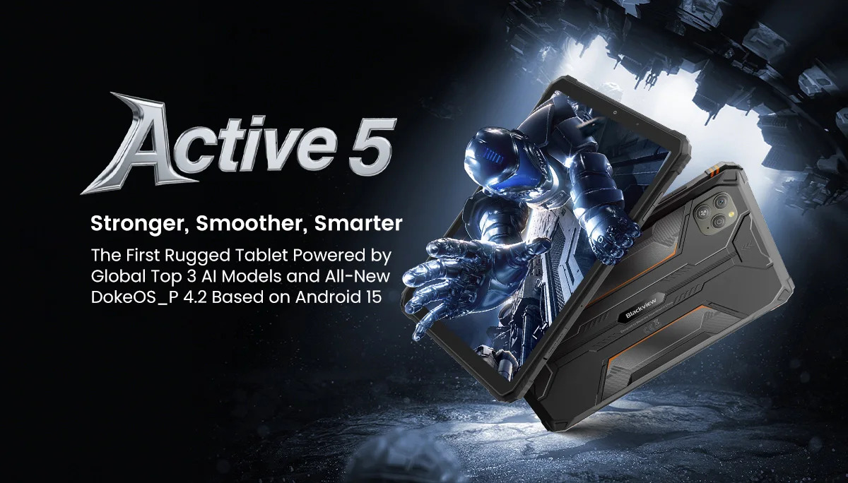 Blackview Active 5 [No EU Charger]Rugged Tablet, 22(6+16)GB RAM+128GB ROM, 8.68" 90Hz IPS Screen, 6600mAh Battery, Android 15, Doke AI, NFC, Fingerprint