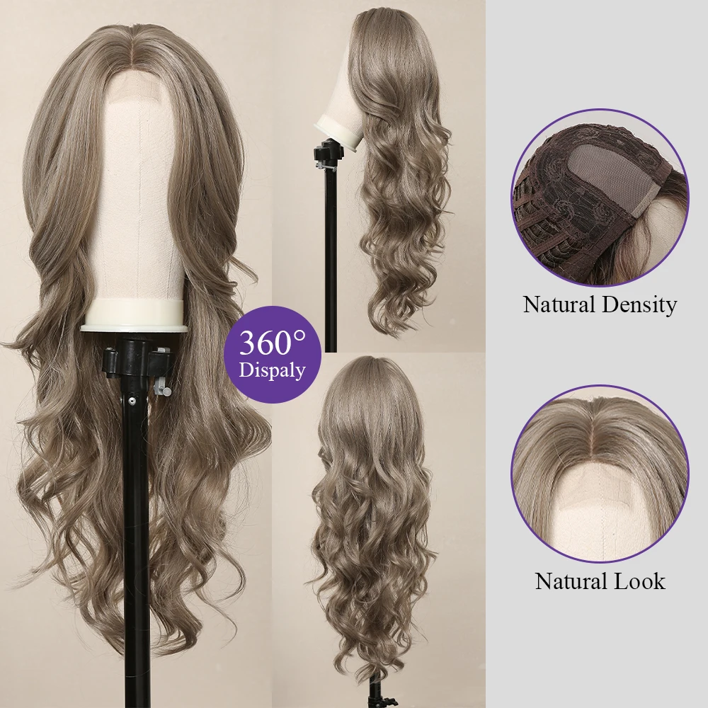 Milk Tea Brown Wig Synthetic Lace Front Wig For Women Long Curly Brown Hair Glueless Front Lace Heat Resistant Fiber Cosplay