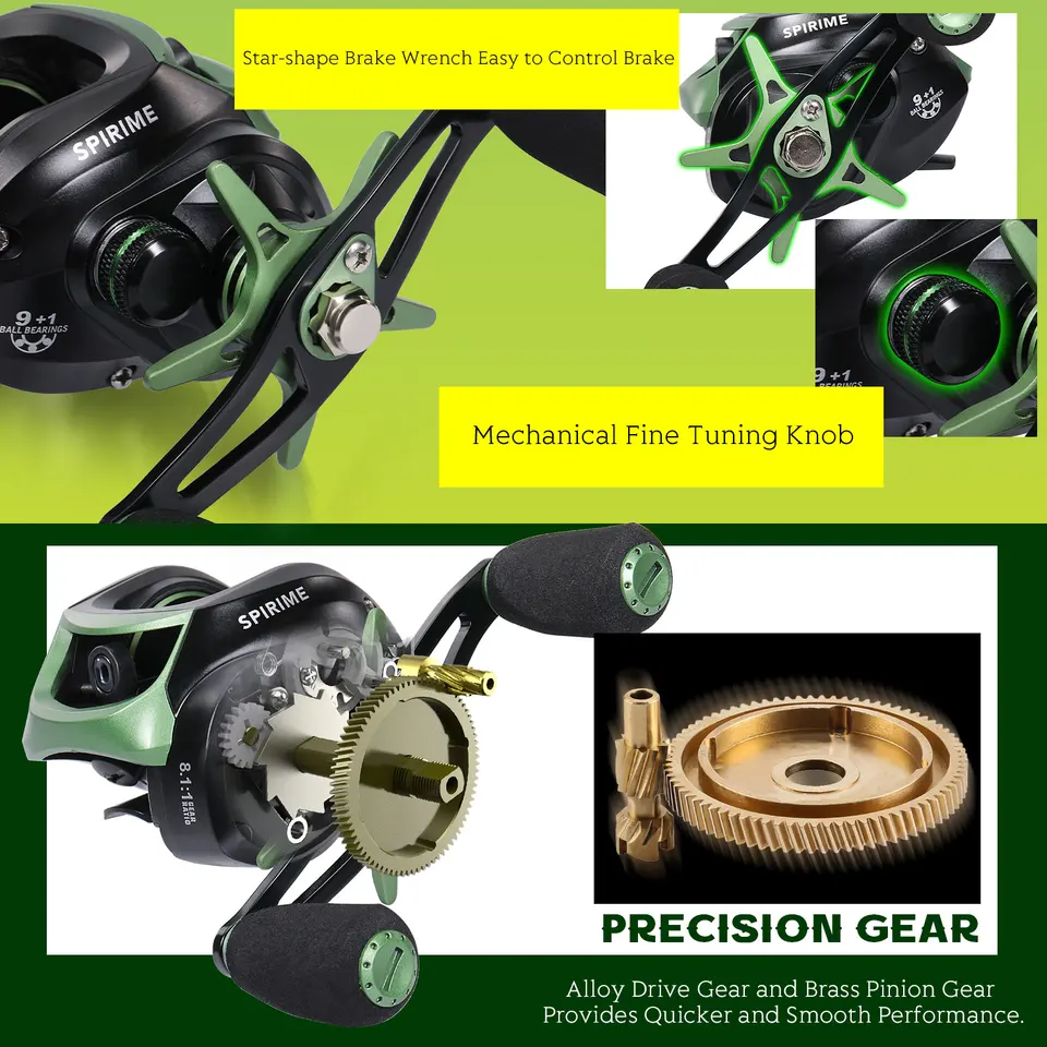 Moulinet De Pêche Baitcasting Sougayilang - Ratio 8:1, Frein Magnétique, 10 Roulements - Pour Lancer Lourd En Eau Douce Et Salée - 4