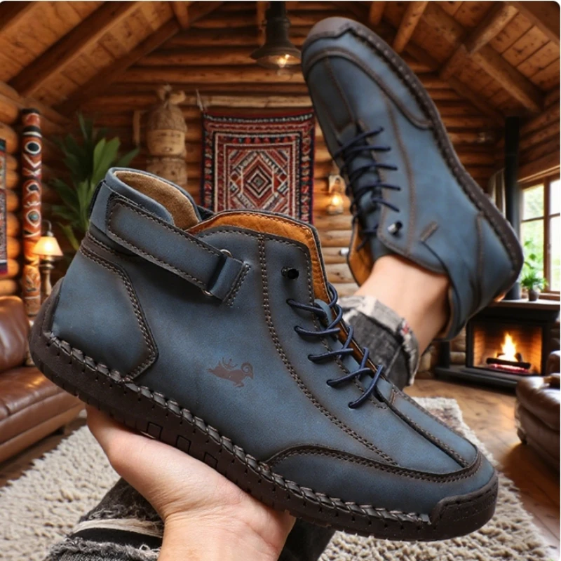 New Handmade Men Boots Casual Men Shoes Design Sneakers 2025 Fashion Man Breathable Soft Sole Flat Shoes Trekking Fall Hot Sale
