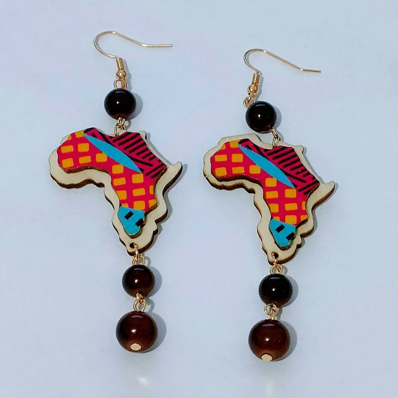 African Queen Wooden Earrings Africa Map Wooden Earrings Vintage