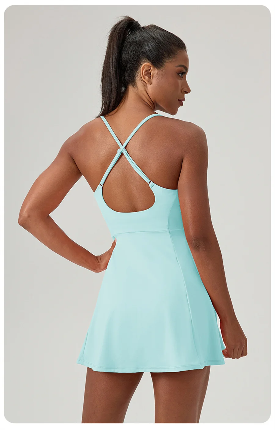 Women’s Sleeveless Tennis Dress Cross Backless Golf Long Skirt Shorts Two Pockets Training Dancing Quick Dry Sport Long Dress
