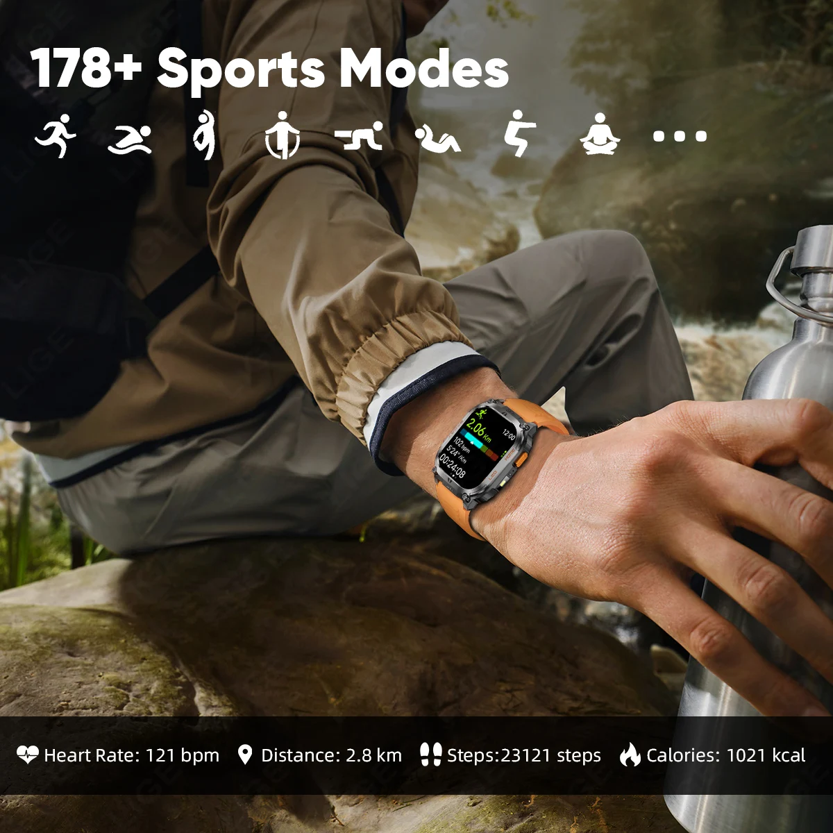 LIGE GPS Compass Smart Watch With Flashlight 630mAh 2.01" Large Screen Heart Rate Bluetooth Call Waterproof Men Smartwatch 2025