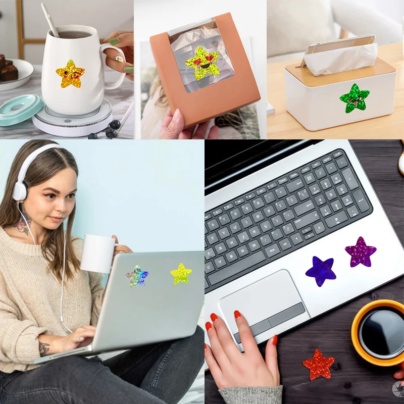 500/1000pcs Colorful Star Adhesive Holographic Star Stickers Zoo Farm Scrapbook Sticker Roll Labels For Kids DIY Gift Toys