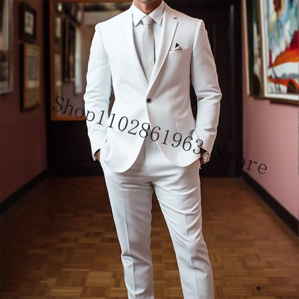 

White Wedding Men Suits Slim Fit Groomsmen Bridegroom Wedding Tuxedo Formal Groom Wear 2 Pieces Suits Blazer Pants Costume Homme