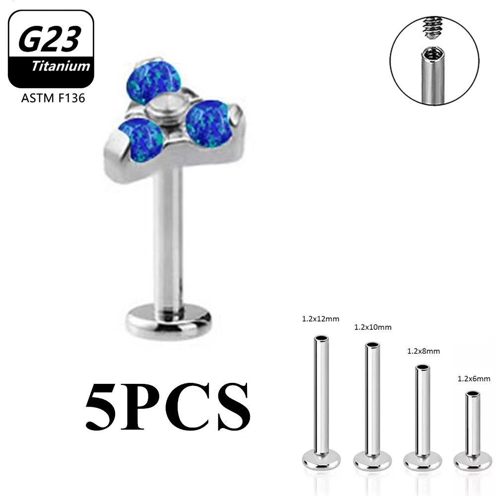 5Pcs ASTM F136 Titanium Earrings Pierc Studs Triangle Labret Stud Helix Ear Cartilage Lip Bar Body Piercing Jewelry Wholesale