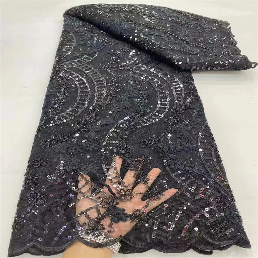 

African Lace Fabrics 2023 High Quality Swiss Lace Fabric Latest Sequins Embroidery Dry Lace With Sequins For Wedding dp-0135