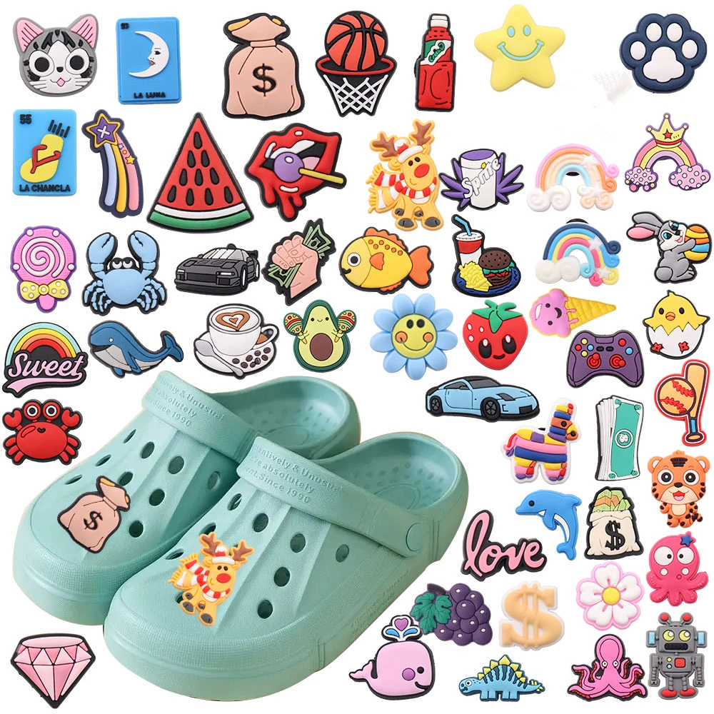 

1 шт. радужные цветы, рыба, клубника, собака, отпечаток, Кроксы, очаровательные детские подвески, блестящие подарки