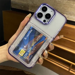 Transparent Acrylic Shockproof Phone Case with Card Holder Slot - iPhone 14 Pro (Purple)