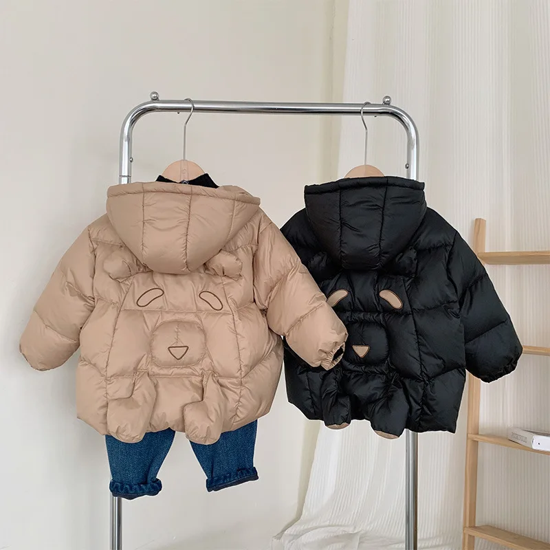 

2022 Winter Girls Boys Cute Bear Hooded Down Jacket Baby Kids Children Thick Warm Coat Outerwear