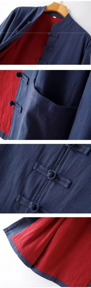 Autumn Chinese Style Clothes Men National Style Linen Tang Suit Mens Mandarin Clothes