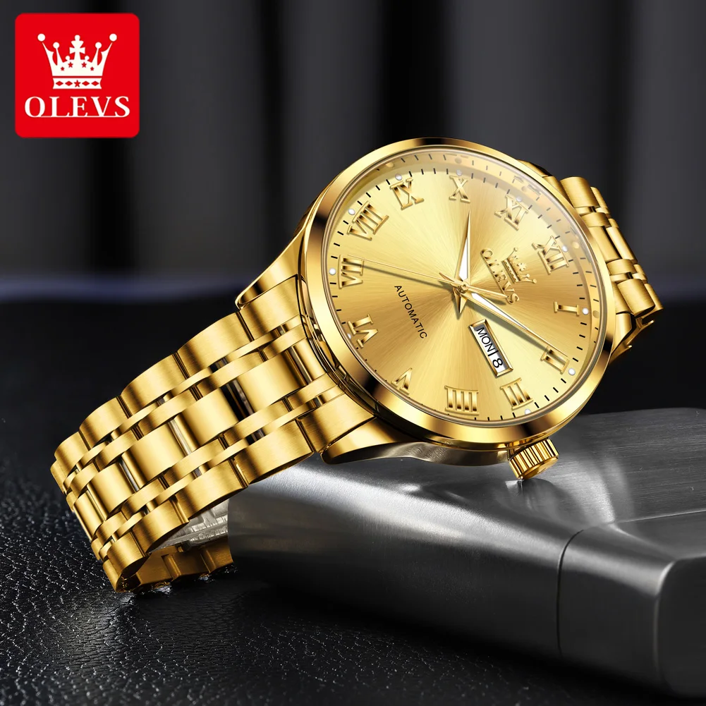 OLEVS 7060 Luxury Automatic Men's Watches Dual Calendar Business Mechanical Wrist Watches For Man Luminous Waterproof Man Watch