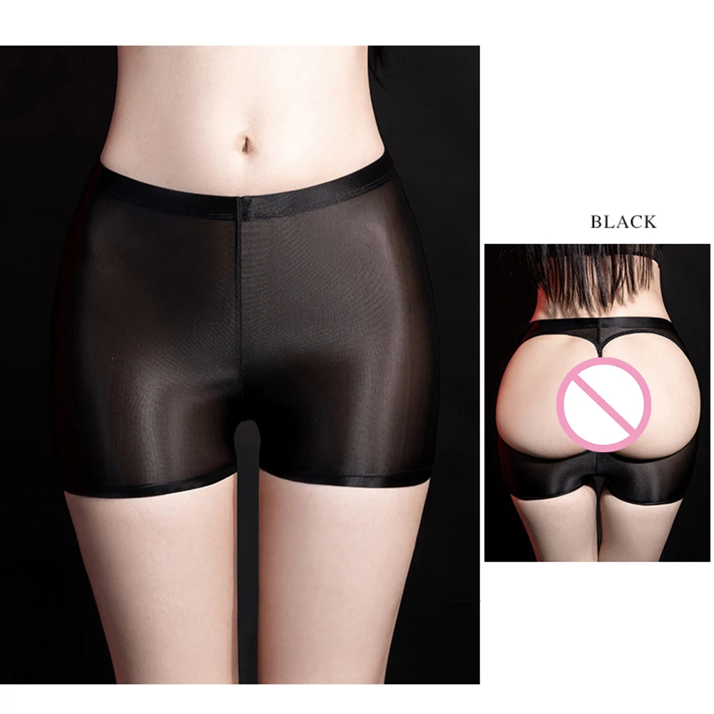 

Womens Sexy Glossy Underwear Stretch Open Butt Panties See Through Smooth Boxer Sexy Lingerie Outfit Erotic Apparel Nightwear
